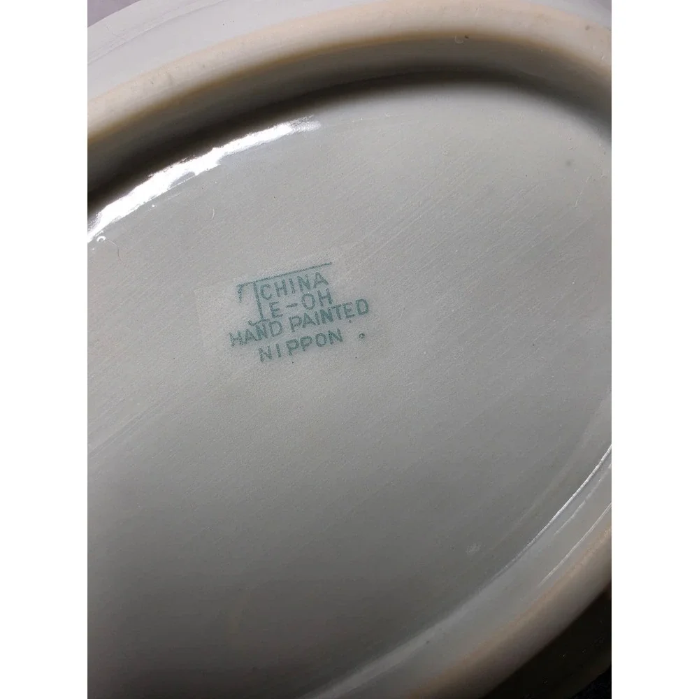 Te-Oh China Hand Painted Nippon Forget Me Not Floral Nut Bowl Gold Trim Oval